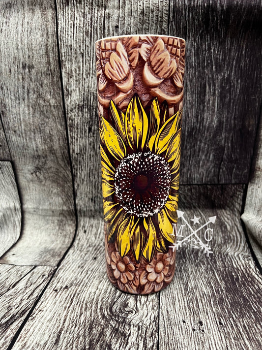 Tooled Leather Sunflower Tumbler