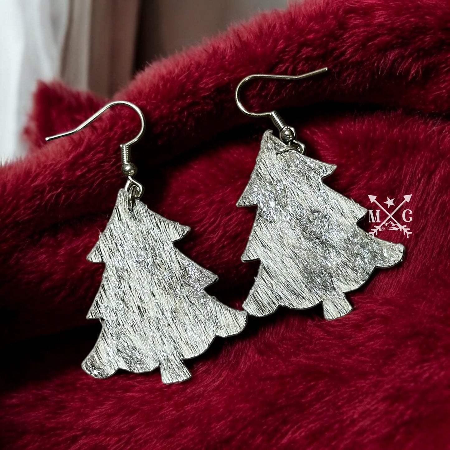 Silver Cowhide Tree Earrings