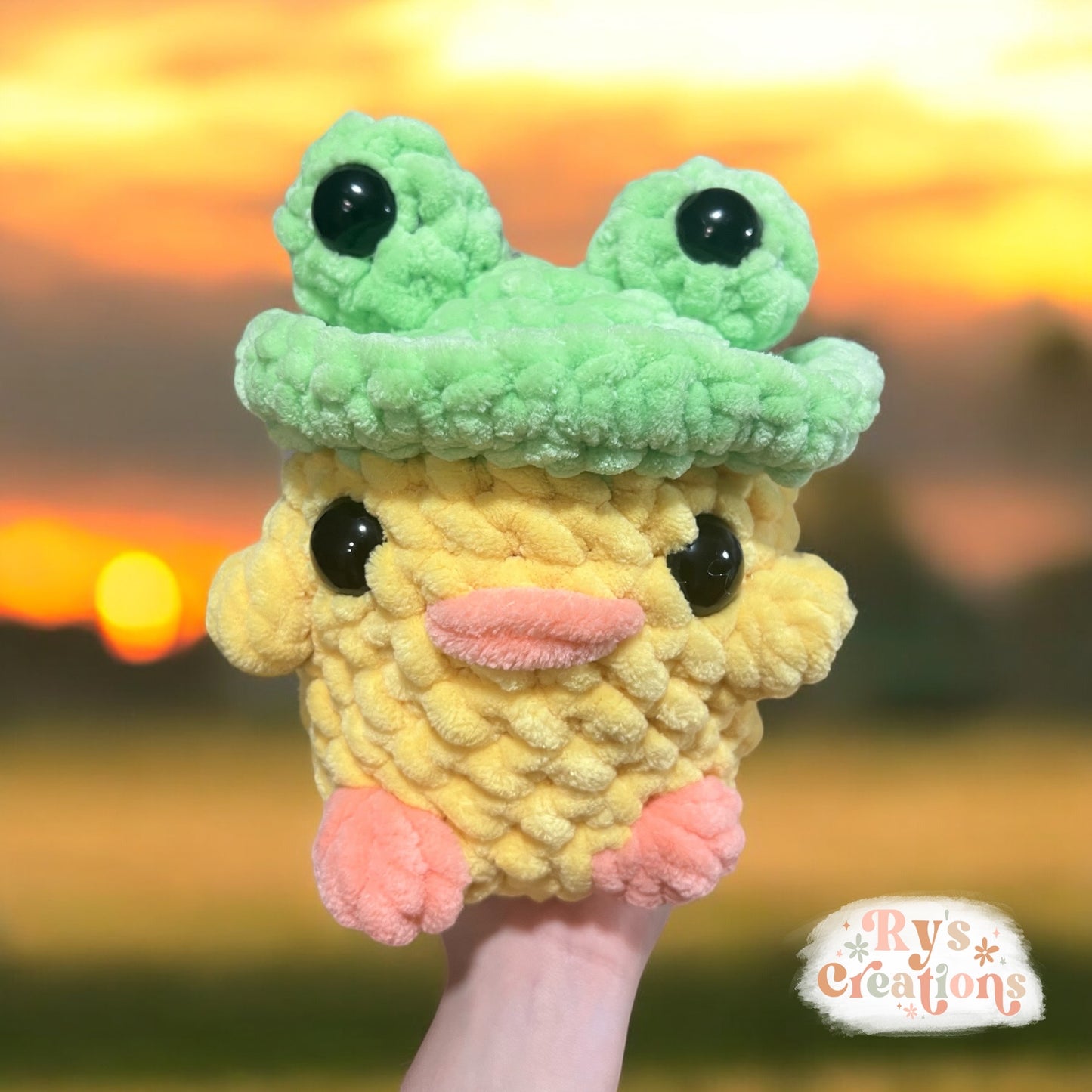 Duck Wearing Frog Hat Plushie