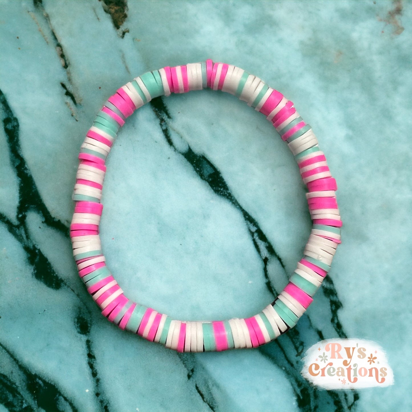Pink, Turquoise & White Bracelet