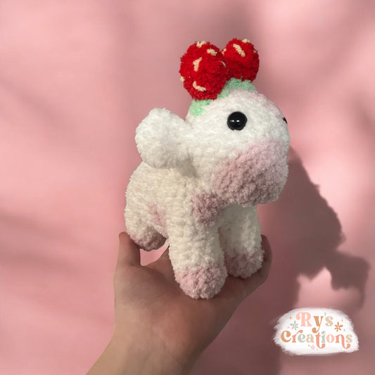 Glittery Pink & White Strawberry Cow Plushie