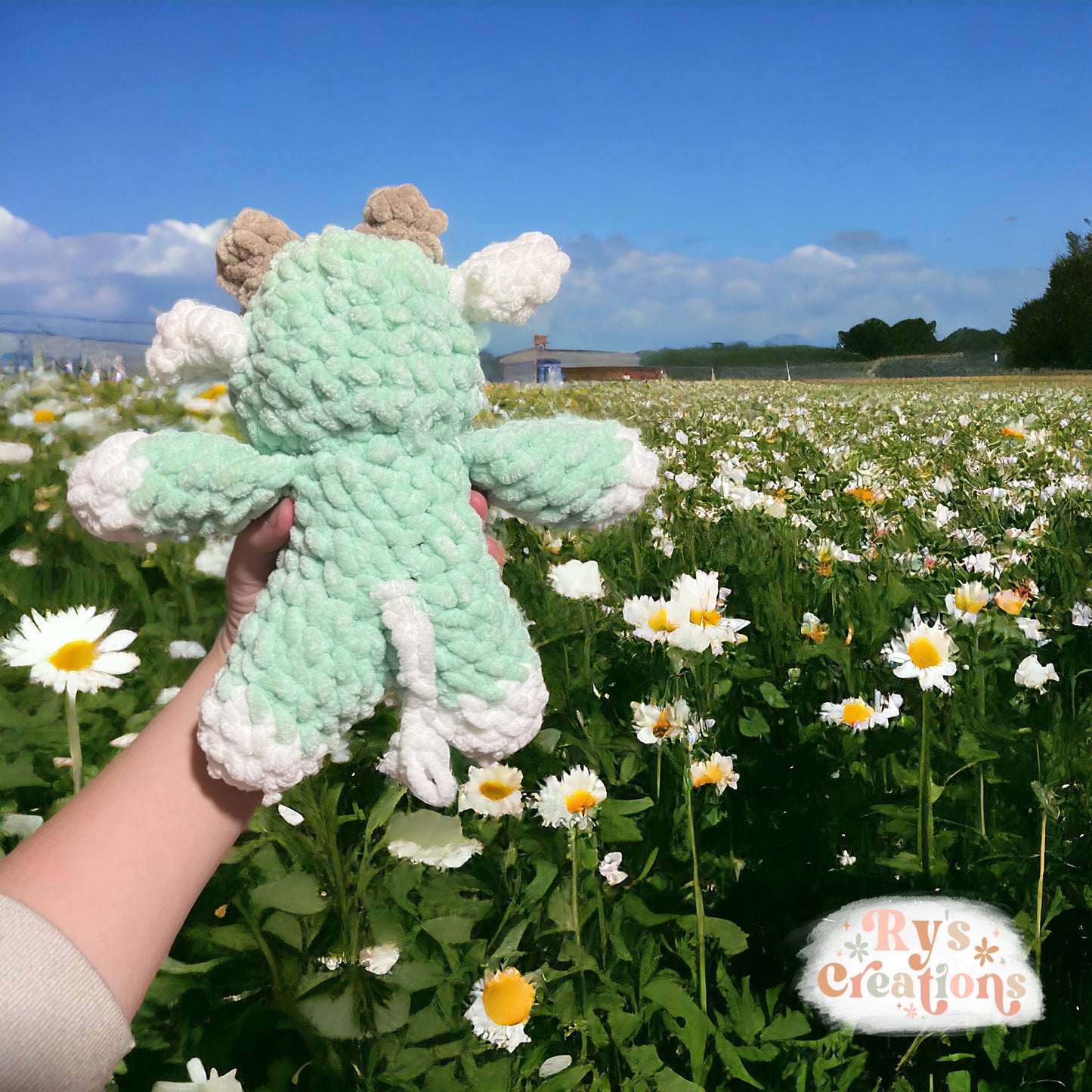 Mint & White Daisy Cow Plushie