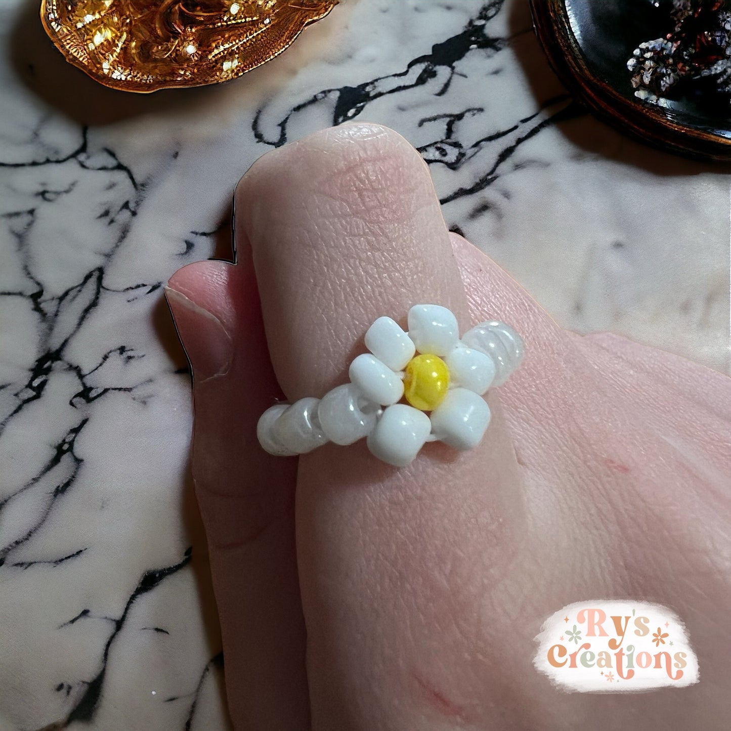 Daisy Flower Pearl Ring