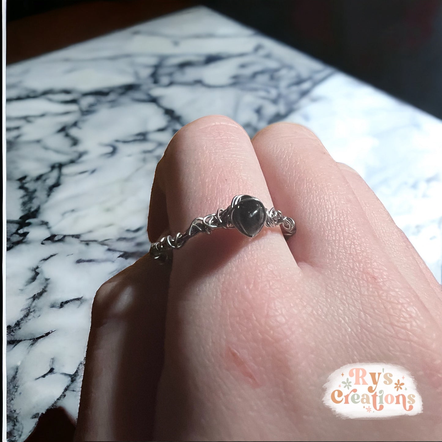 Black Silver Wire Wrapped Ring