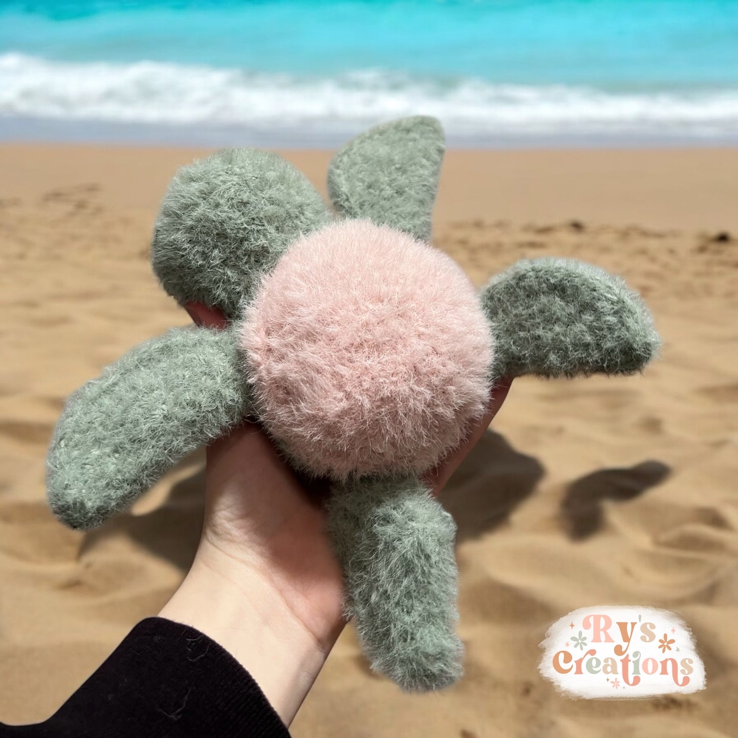 Sage Green & Pink Turtle Plushie