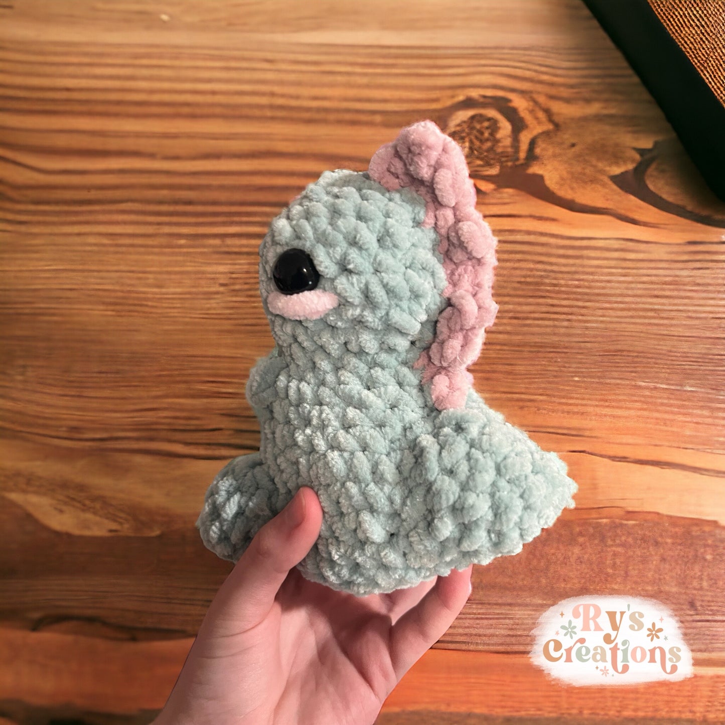 Small Dark Teal & Dark Pink Chubby Dinosaur Plushie